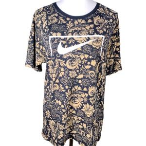 💸$10 The Nike Tee Women's Size Large Black Gold Paisley Activewear T Shirt